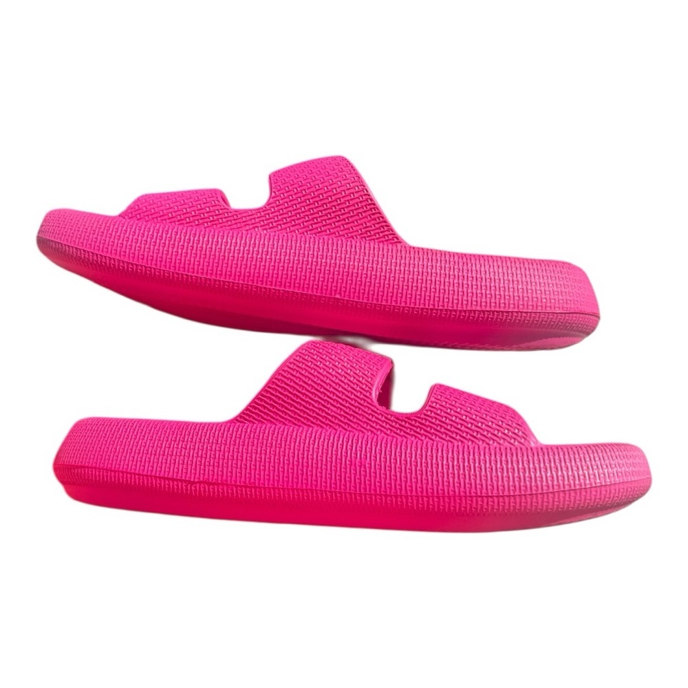 Hot Pink Double-Buckle Slide Sandals by Wewaya, cloud cushion waterproof slipper - Picture 13 of 16